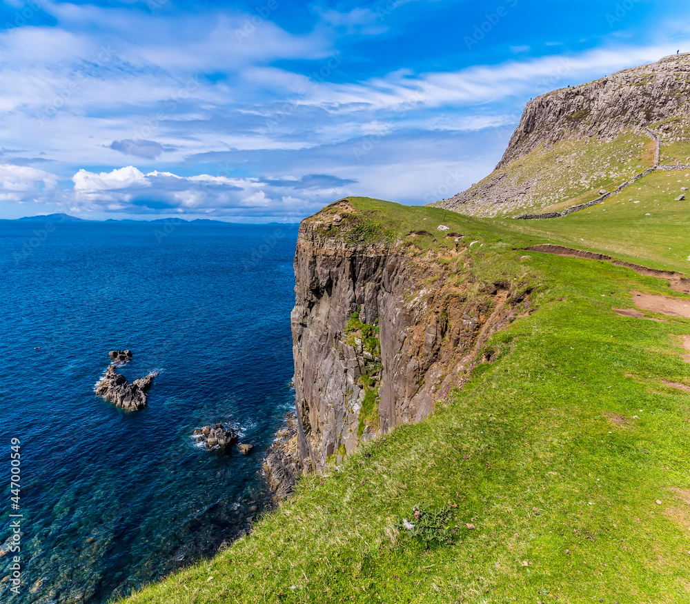 A view out to sea at Neist Point on the island of Skye, Scotland on a summers day