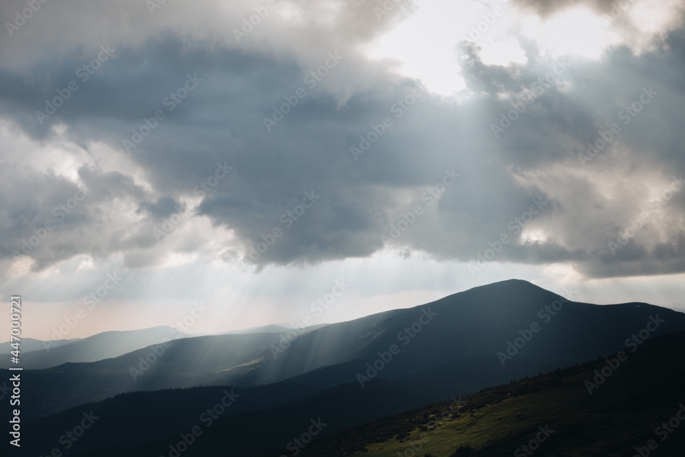 Moody mountains Carpathians tonal perspective sunbeams sunshine nature hiking
