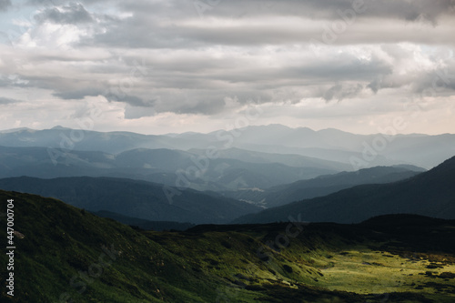 Moody mountains Carpathians tonal perspective sunbeams sunshine nature hiking