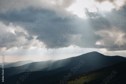 Moody mountains Carpathians tonal perspective sunbeams sunshine nature hiking