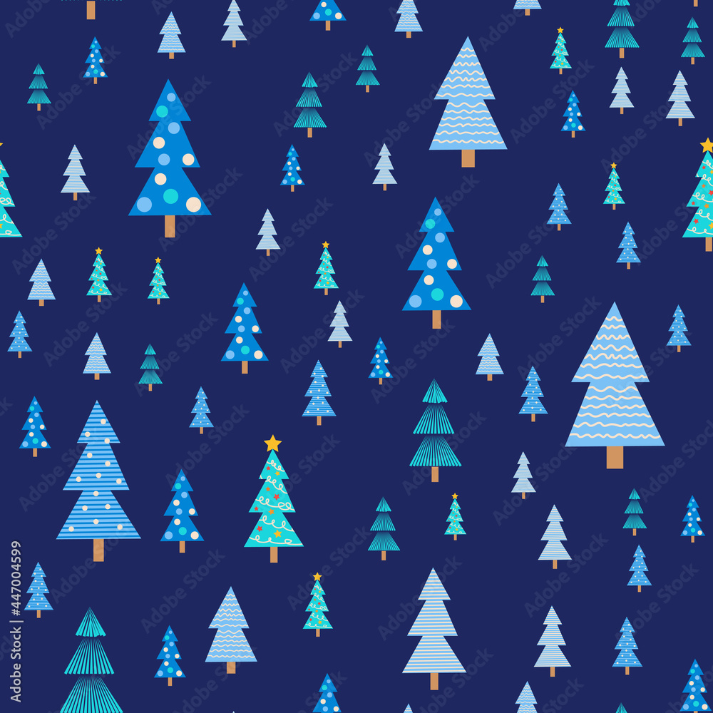 Obraz premium christmas tree seamless pattern. Winter forest, pine trees and snowflakes Print for fabric, wrapping paper