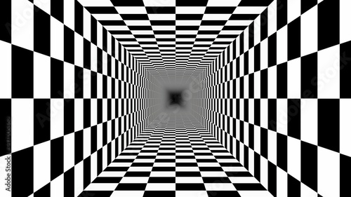 Endless Tunnel Checkerboard Pattern Black White Perspective Illusion - Abstract Background Texture