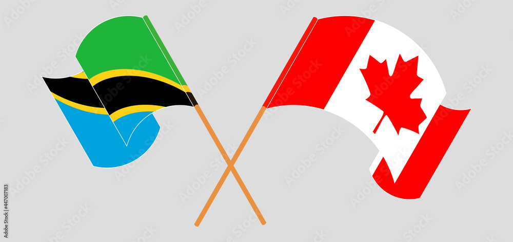 Obraz premium Crossed and waving flags of Tanzania and Canada