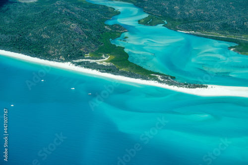 Aerial view of Whitsunday Islands National Park from the aircraft. © jovannig