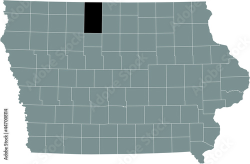 Black highlighted location map of the Kossuth County inside gray map of the Federal State of Iowa, USA