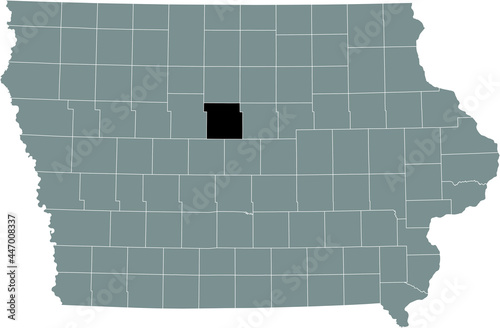 Black highlighted location map of the Hamilton County inside gray map of the Federal State of Iowa, USA