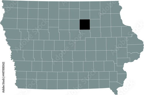 Black highlighted location map of the Butler County inside gray map of the Federal State of Iowa, USA