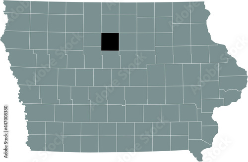 Black highlighted location map of the Wright County inside gray map of the Federal State of Iowa, USA
