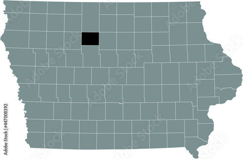 Black highlighted location map of the Humboldt County inside gray map of the Federal State of Iowa, USA