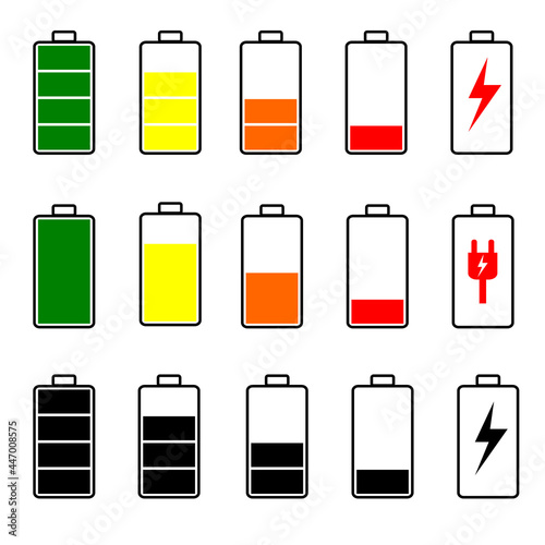 Set of battery icon vectors with various capacities