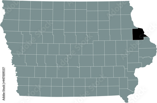 Black highlighted location map of the Dubuque County inside gray map of the Federal State of Iowa, USA