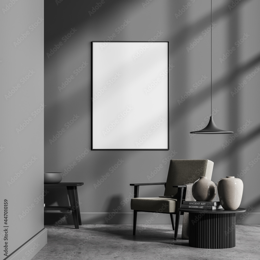Mock up empty posters on the wall. Modern living room interior. Stone floor and stylish furniture. Concept of contemporary design. Mock up empty posters on the wall. Modern living room interior. Stone floor and stylish furniture. Concept of contemporary design.