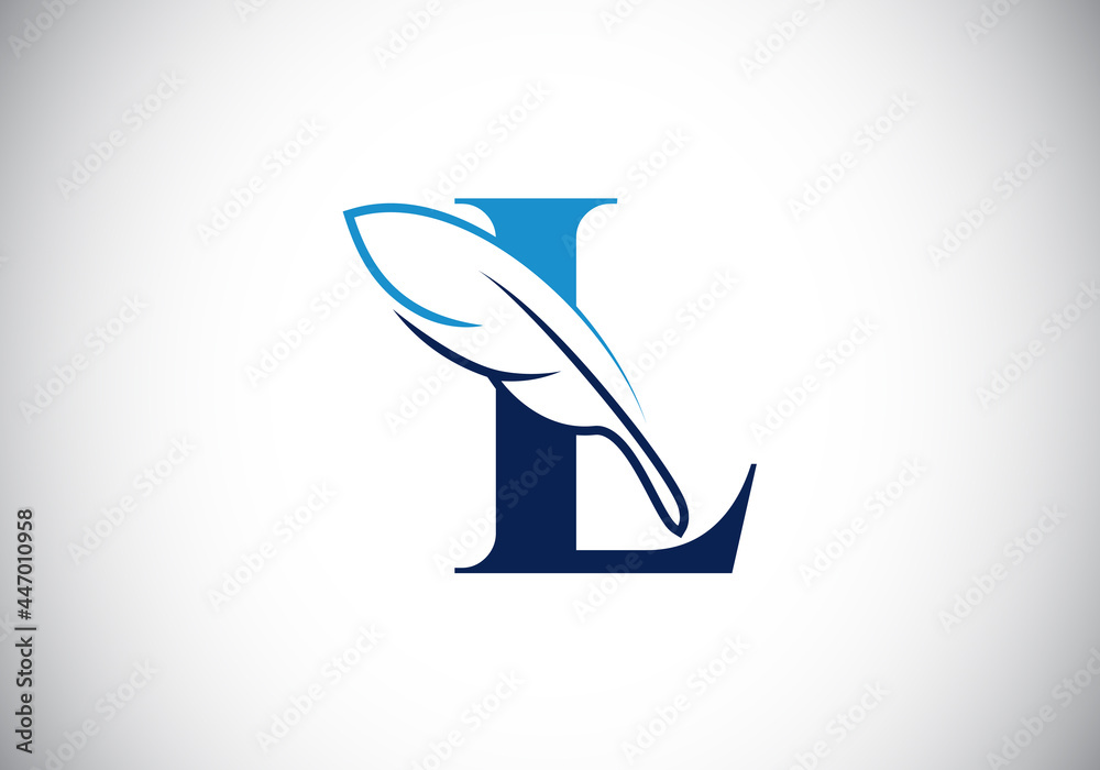 Initial L monogram alphabet with a feather. Font emblem. Law firm icon sign symbol. Modern vector Logo for a writer or publishers business and company identity Initial L monogram alphabet with a feather. Font emblem. Law firm icon sign symbol. Modern vector Logo for a writer or publishers business and company identity