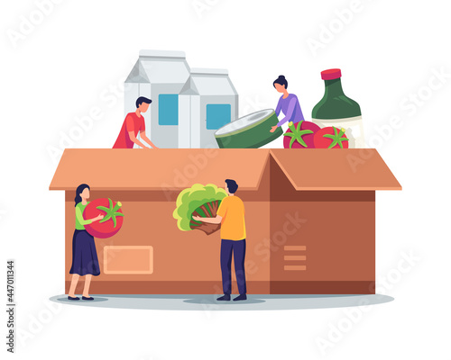 Tiny people characters filling donation box