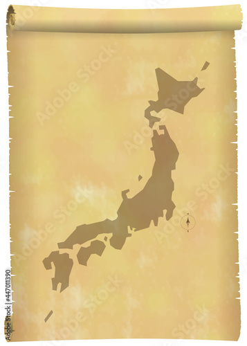 古い巻物に描かれた日本地図のイメージ