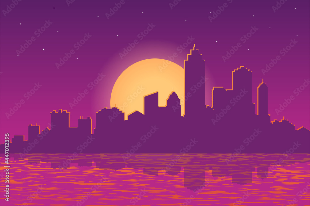 vector illustration of city scenery at sunset in the evening vector illustration of city scenery at sunset in the evening