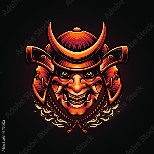 samurai devil mask japanese illustration