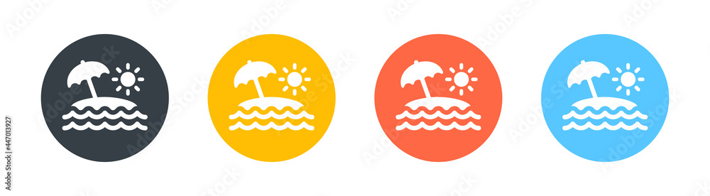 Beach icon. Containing parasol, sun, sea, island icon. Vector illustration Beach icon. Containing parasol, sun, sea, island icon. Vector illustration