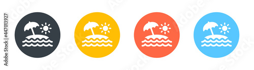 Beach icon. Containing parasol, sun, sea, island icon. Vector illustration