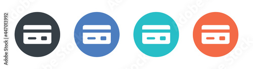Credit or debit card icon on circle button. Payment concept.