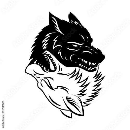 vector two black and white wolf heads