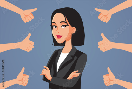 Asian Businesswoman Receiving Thumbs Up of Appreciation