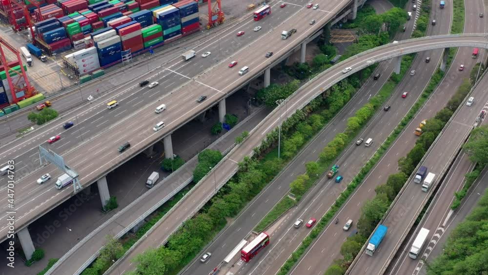 Drone fly over Hong Kong container port Drone fly over Hong Kong container port
