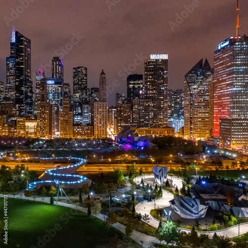 aerial photo of millennium park in chicago illinois at night