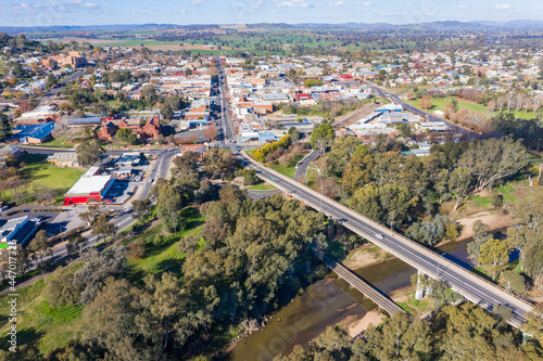 Aerial view of Cowra NSW Australia. Located in the central west of NSW this town is an agricultural hub