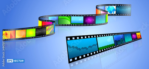 realistic cinema clapper board isolated or film strip cinema 35mm type