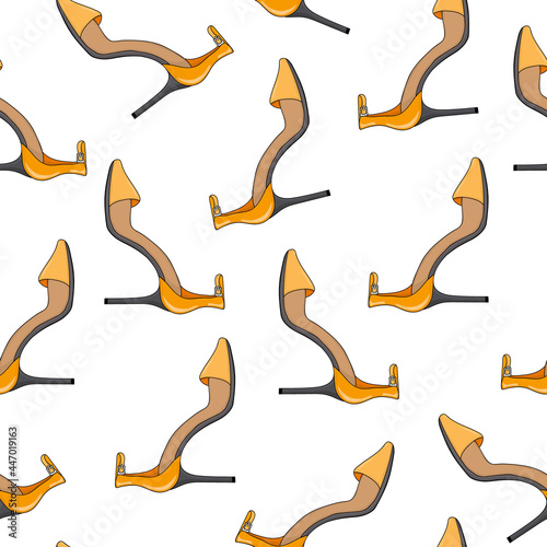Seamless pattern of yellow female open shoes. Vector illustration.