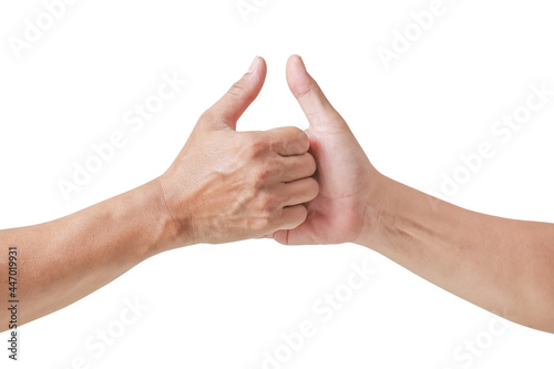 Принти на полотні Human arm and thumb wrestling isolated on white background ,clipping path includ