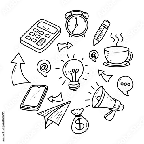 Business and idea icon set vector illustration, with hand drawn sketching design