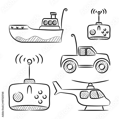 Remote Control Toys, with hand drawn sketching vector illustration