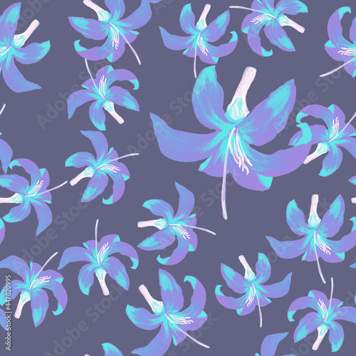 Azure Seamless Foliage. Indigo Pattern Botanical. Blue Tropical Foliage. Navy Flower Leaves. Cobalt Floral Textile. Flora Background. Spring Botanical. Garden Hibiscus