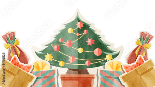 クリスマスプレゼントともみの木の手書き水彩風イラスト