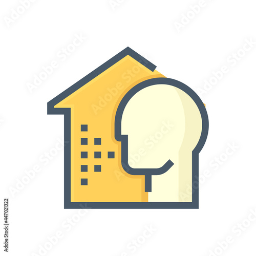 Smart home and voice assistant or voice recognition vector icon. Consist of people talking or speaking, home or house building. Technology to control system, security, energy by network. 48x48 pixel.
