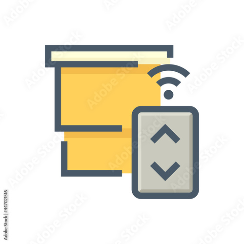 Automatic smart roller blind vector icon. Building automation system for interior smart home working by electric power, motor. Operated or open close by sensor, remote control or smartphone. 48x48 px.