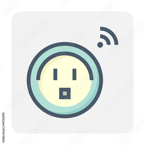 Digital timer switch vector icon. Programmable electronic hardware consist of clock, power plug socket electrical outlet for automatic control electrical power by delay, countdown, on, off. 48x48 px.