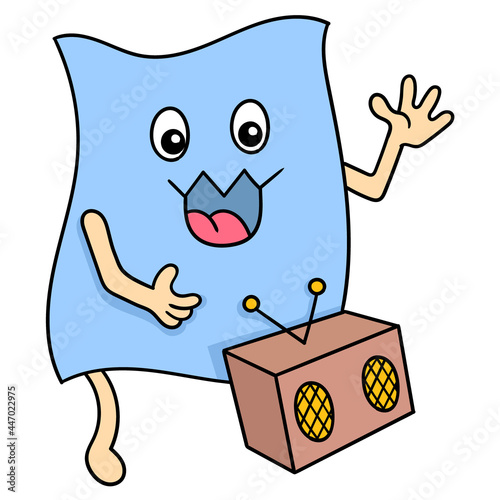 paper is enjoying listening to entertainment from the radio, doodle icon image kawaii