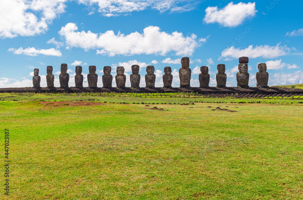 Moai statues of Ahu Tongariki, Easter Island (Rapa Nui), Chile.