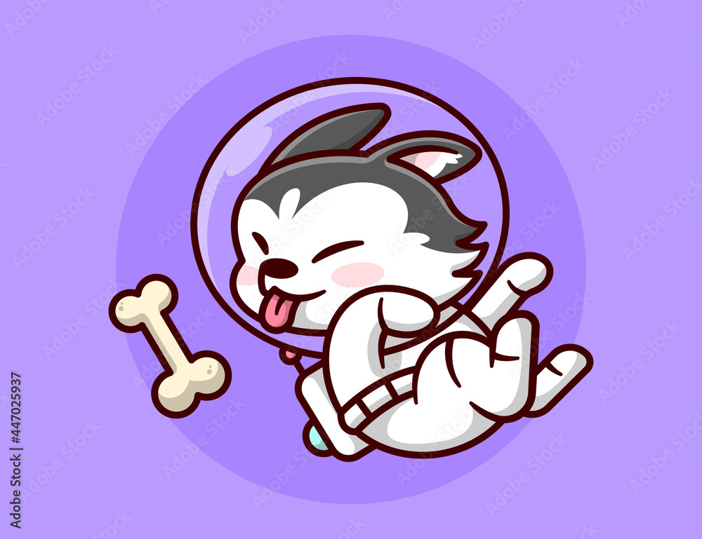 CUTE SIBERIAN HUSKY IS WEARING ASTRONAUT SUIT CARTOON MASCOT. CUTE SIBERIAN HUSKY IS WEARING ASTRONAUT SUIT CARTOON MASCOT.