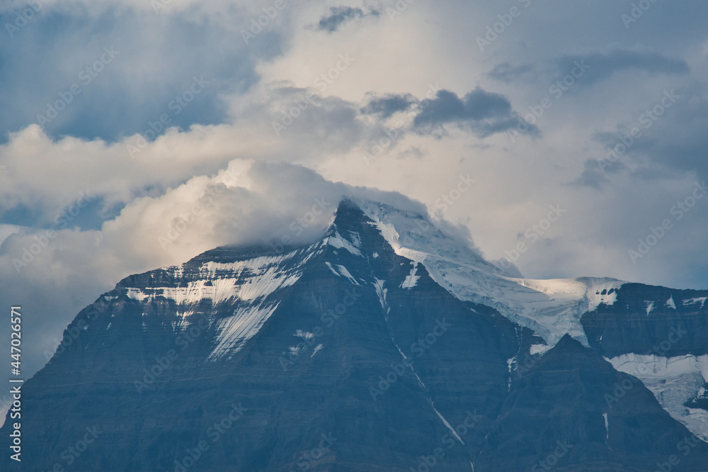 A closeup of Mt. Robson's peak and the glacier.   BC Canada
