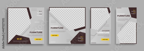 Furniture Editable minimal square banner template with geometric shapes for social media post, story and web internet ads. Vector illustration