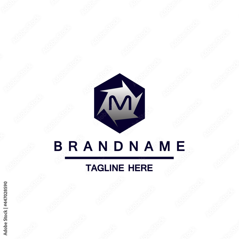 The letter M logo inside a hexagon logo design vector