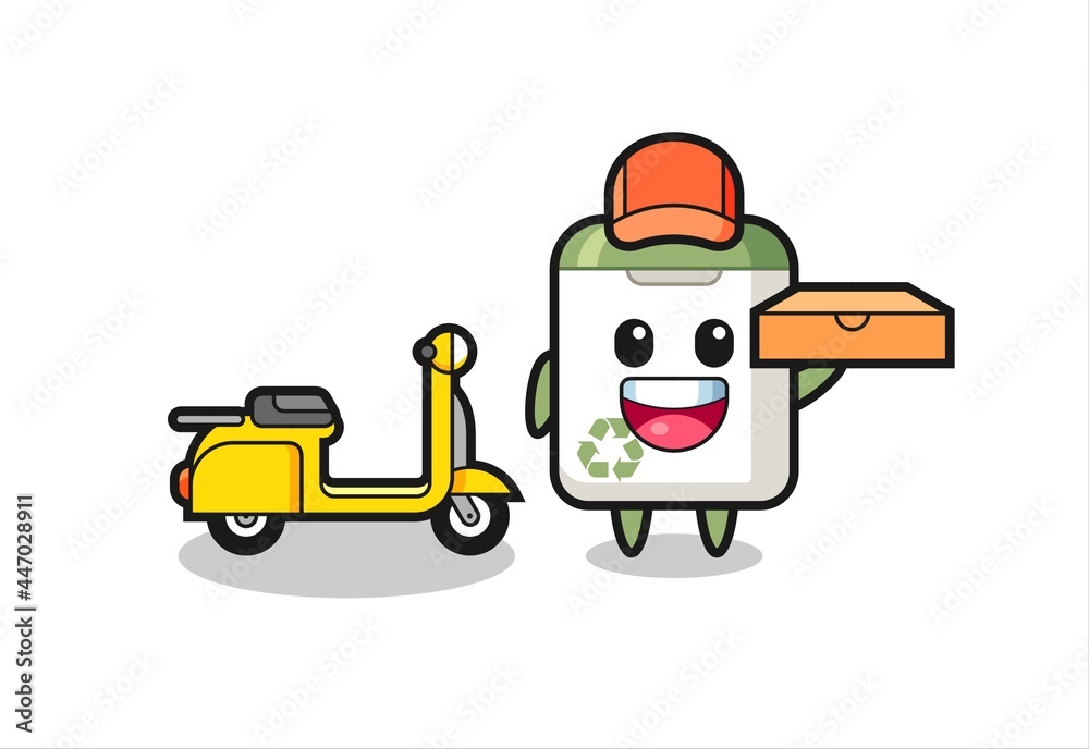 Character Illustration of trash can as a pizza deliveryman
