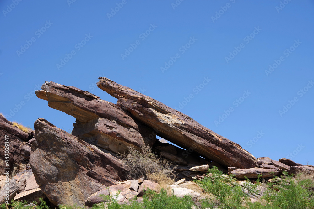 Large rock formation in the desert mountains of southern California near Palm Springs
