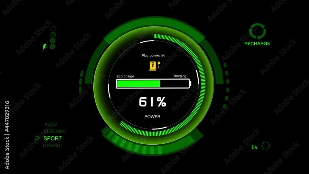 3D Round colorful green circle electric vehicle car charging battery dashboard indicating progress of the increasing with percentage show fill up to 100% 3D Round colorful green circle electric vehicle car charging battery dashboard indicating progress of the increasing with percentage show fill up to 100%