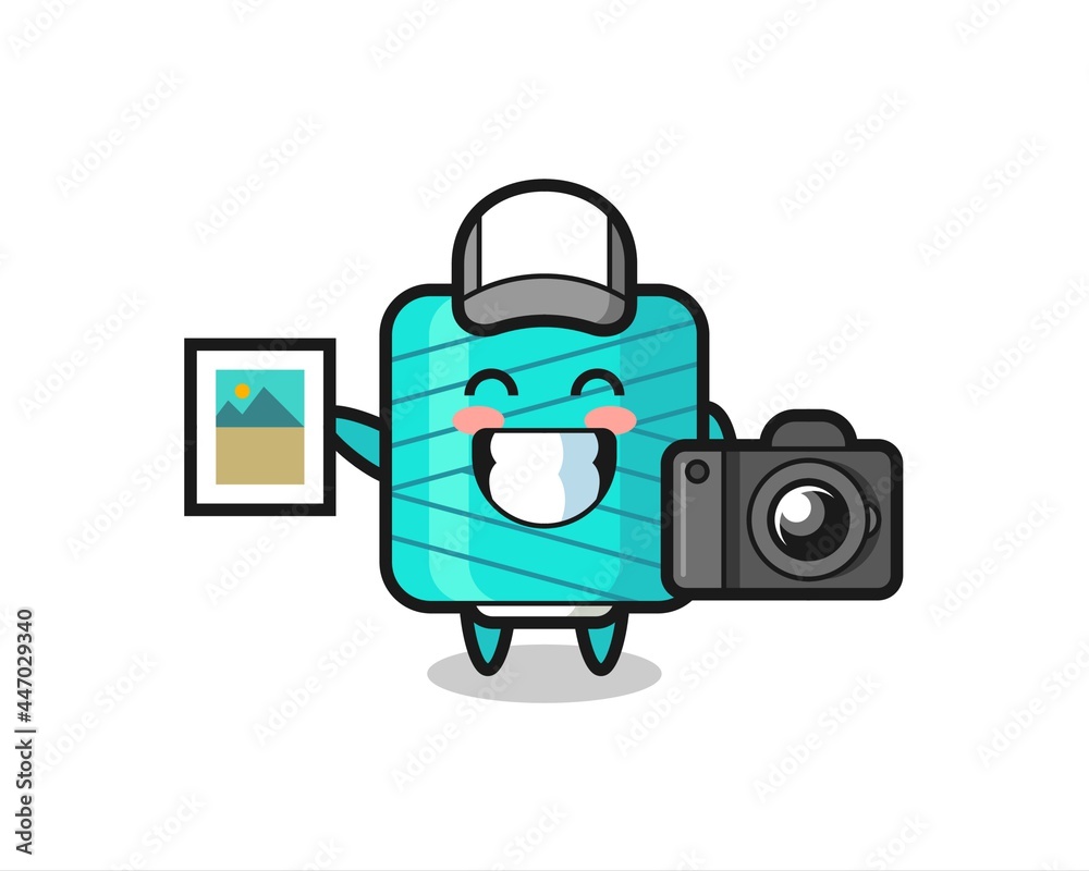 Character Illustration of yarn spool as a photographer