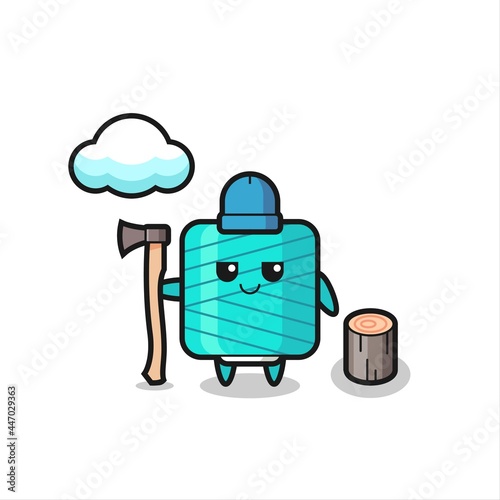Character cartoon of yarn spool as a woodcutter